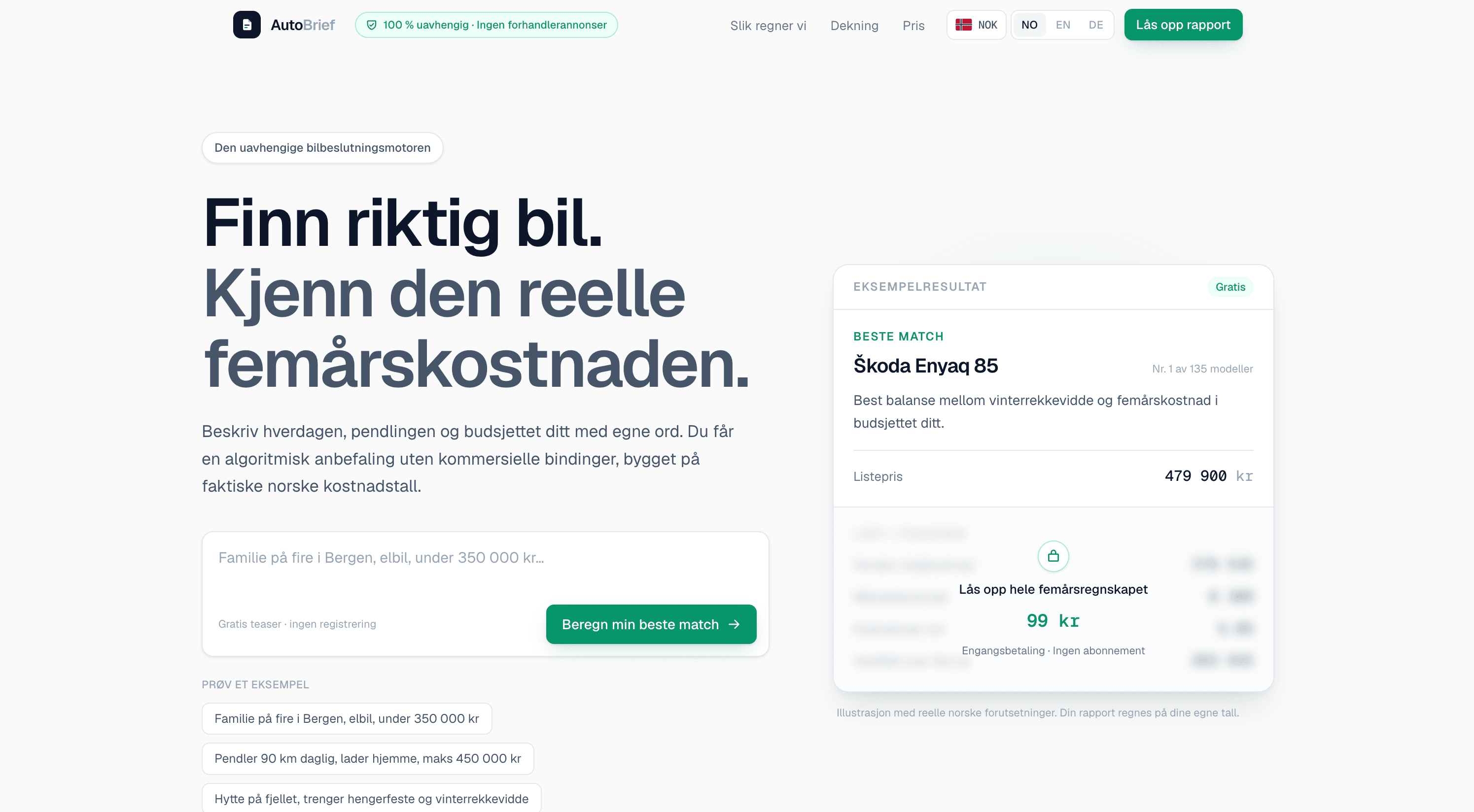 AutoBrief — En uavhengig AI-rådgiver for bilkjøp i Norge.